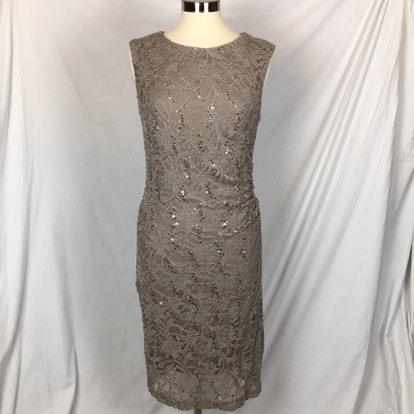 R & M Richards Dresses & Skirts - R&M Richards Taupe Sequin Lace Dress